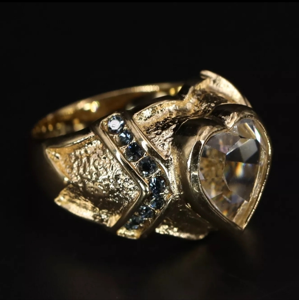 Heart-Cut CZ & Crystal Gold Cocktail Ring